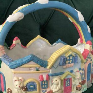 Vintage Ceramic Easter Basket 1995 ABC Distributing Inc. Colorful Easter Bunnies